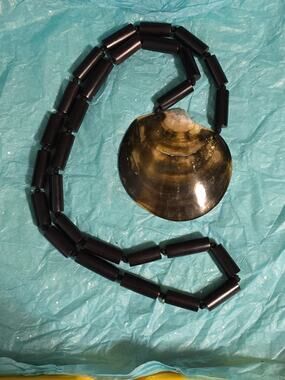 Gerda Lynggaard Monies Shell/Wood Statement Necklace 26" L x 4½" W